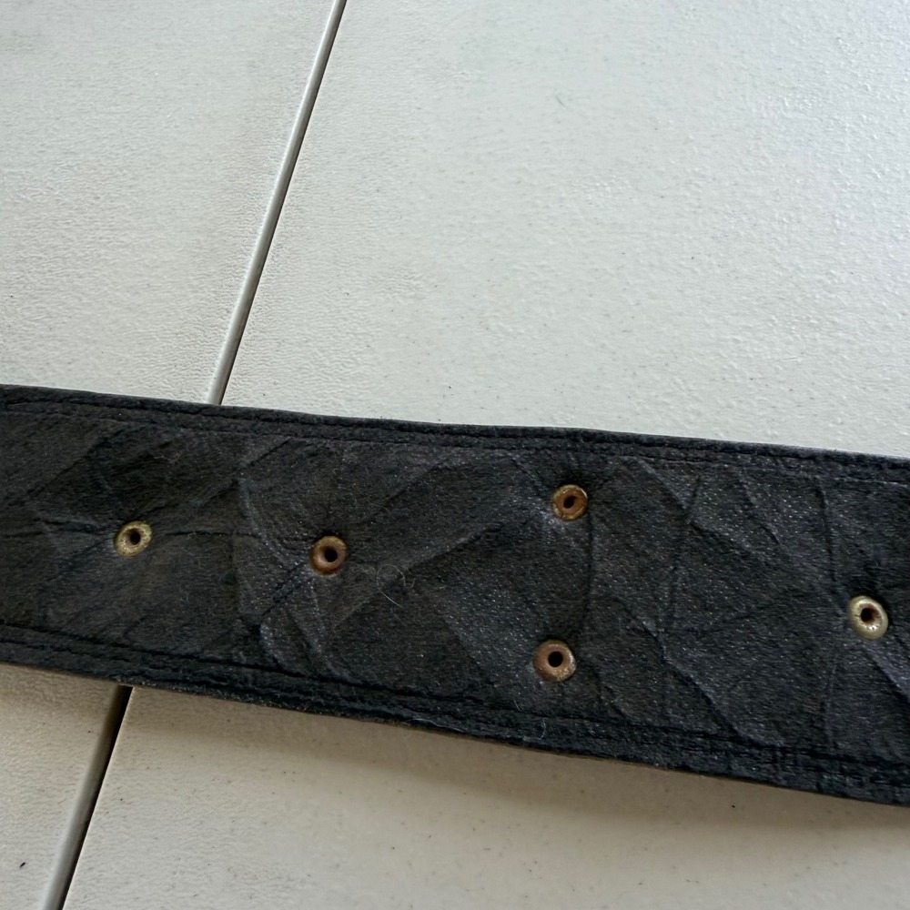 Vintage 1980s Black Genuine Leather Moroccan Concho Waist Belt Wide Silver Tone - Picture 6 of 15